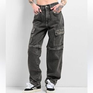 Empyre Tori Skater Charcoal Gray Cargo Zip Off Jeans for Women